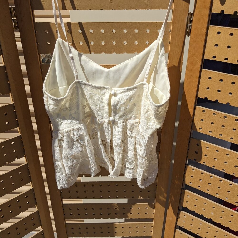 Off-White Lace Crop Cami Sz L - Picture 3 of 4